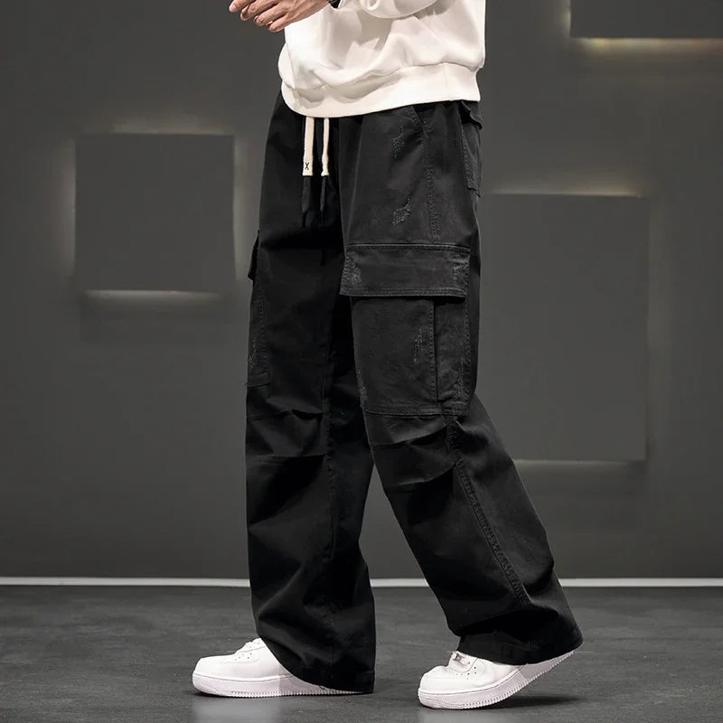 Pantalons cargo homme coupe décontractée avec taille à cordon et poches