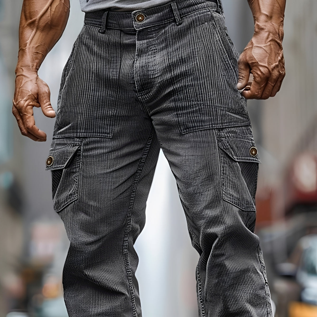Pantalons cargo homme à poches multiples, coupe droite