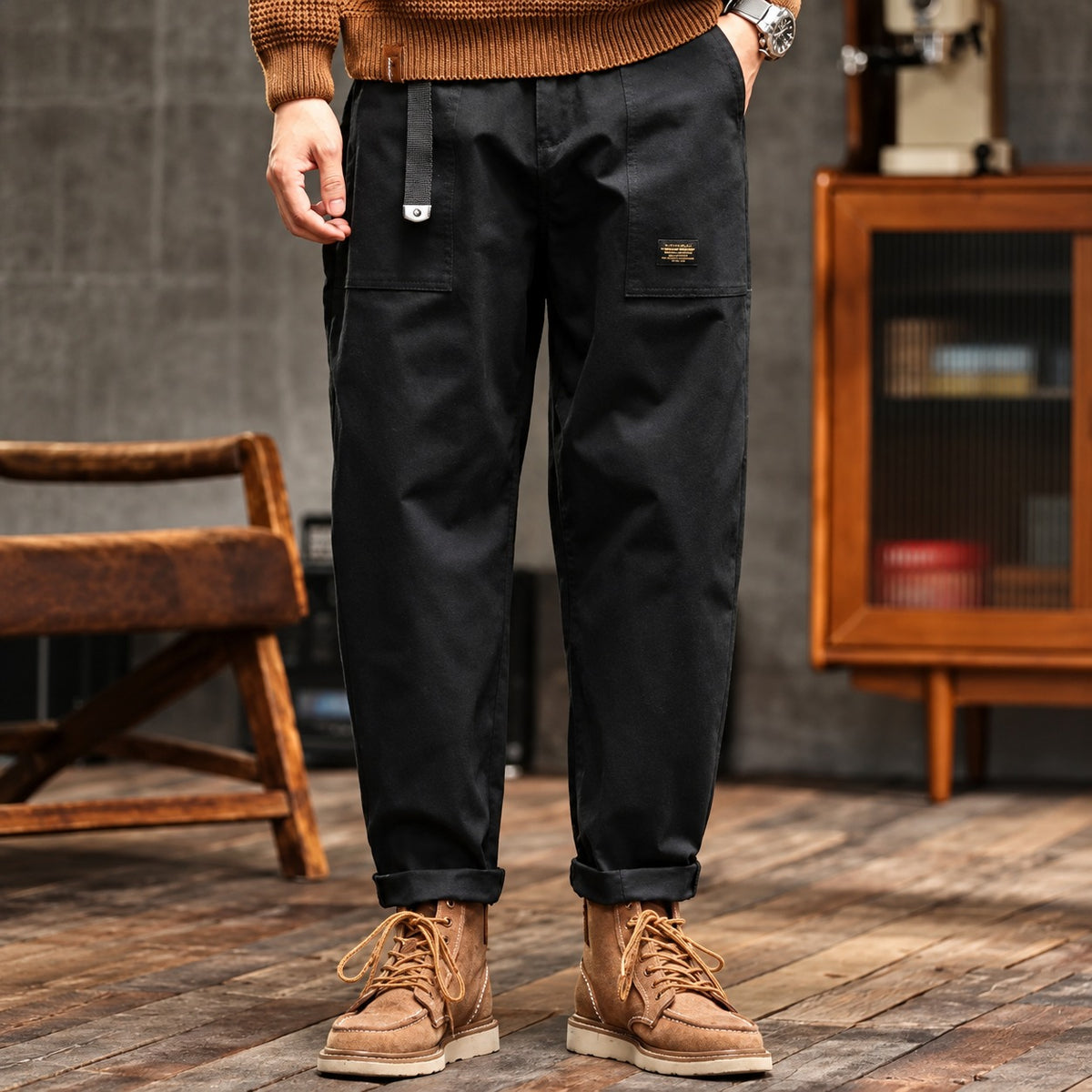 Pantalons cargo pour homme avec poches latérales - Coupe droite décontractée