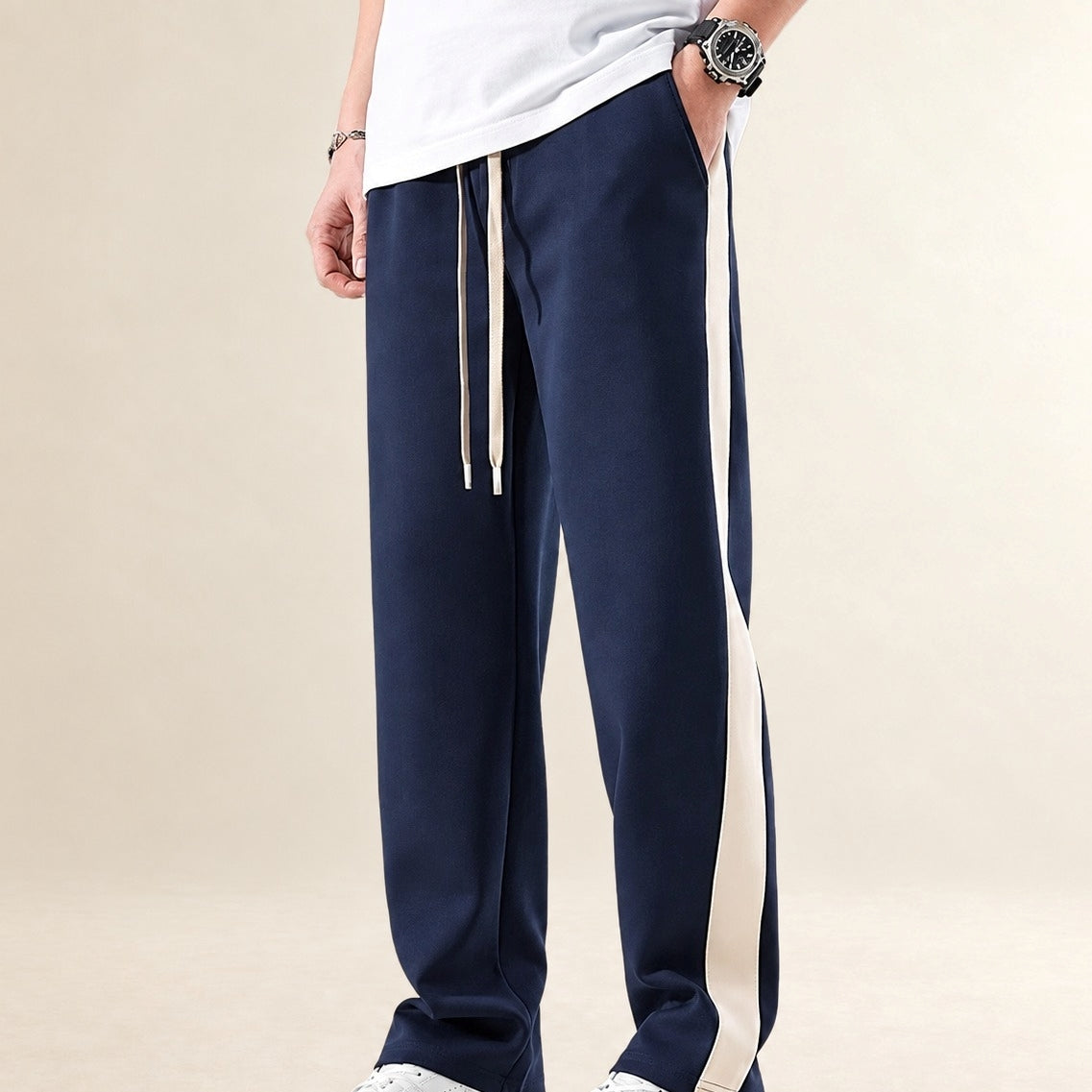 Pantalons homme à bloc de couleurs et bandes latérales coupe décontractée