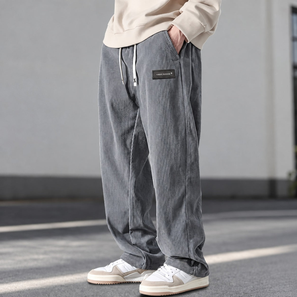 Pantalons homme coupe décontractée avec taille à cordon et poches latérales