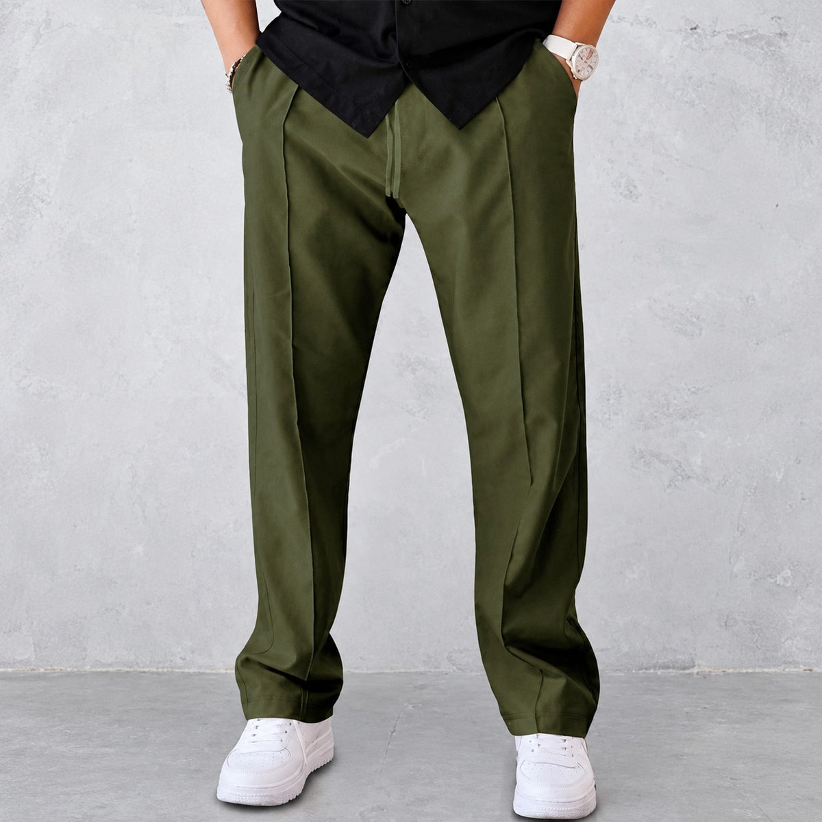 Pantalons pour homme - Design plissé avec taille élastique et poches latérales