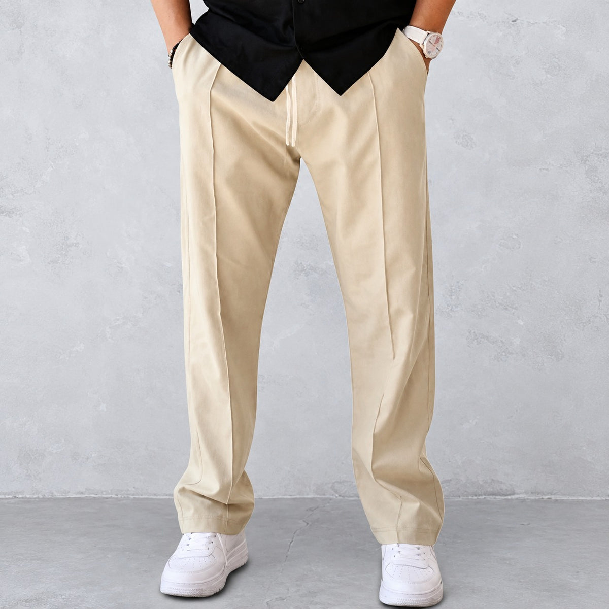 Pantalons pour homme - Design plissé avec taille élastique et poches latérales