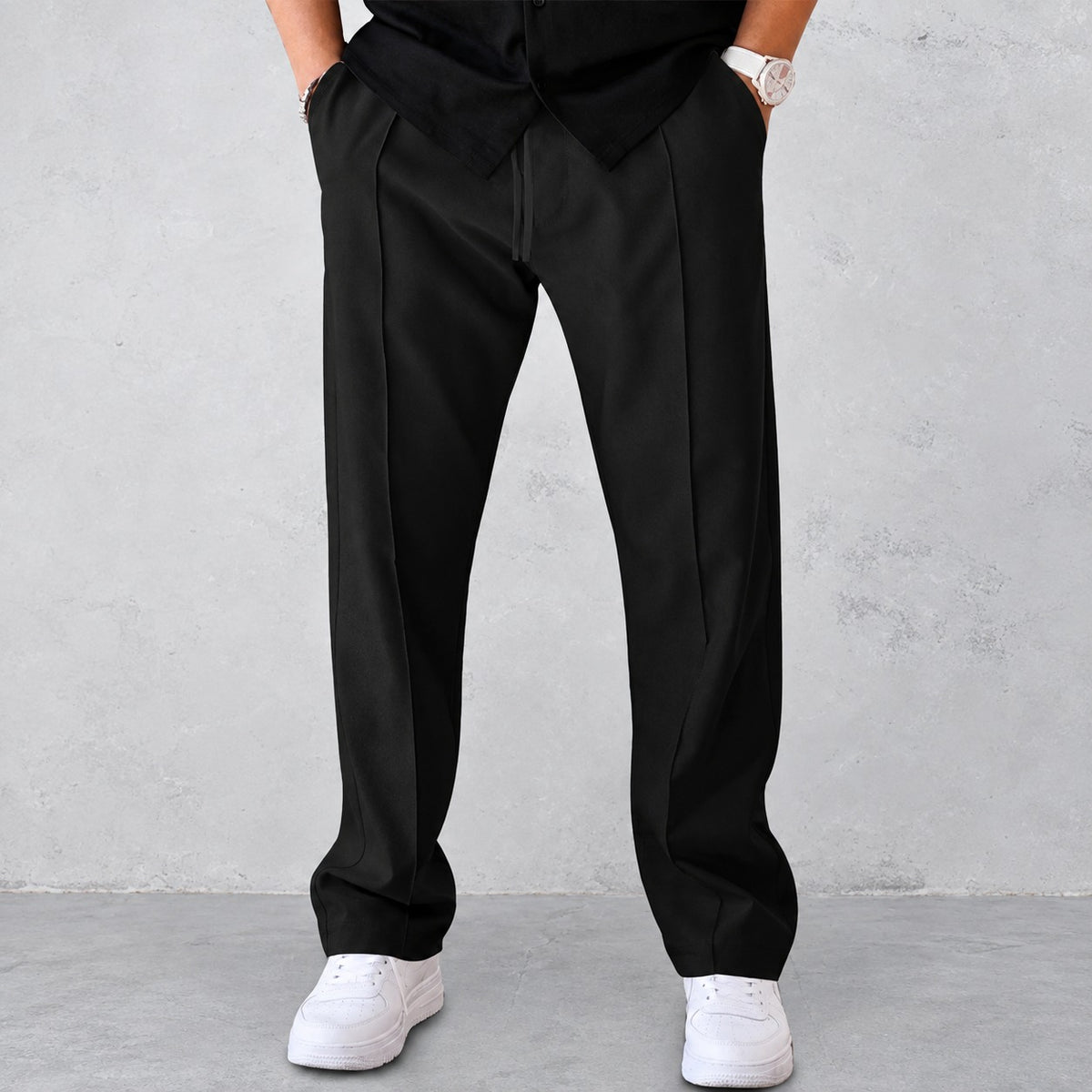 Pantalons pour homme - Design plissé avec taille élastique et poches latérales