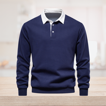 Polo homme à manches longues avec col classique et poignets côtelés
