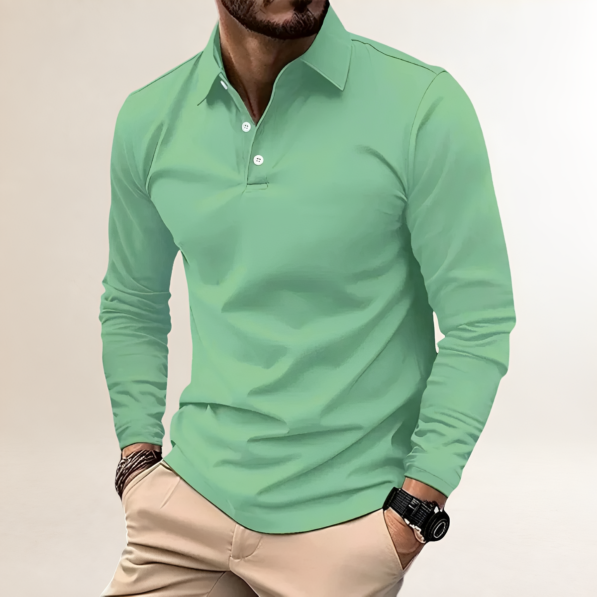 Polo homme à manches longues avec col classique - coupe slim
