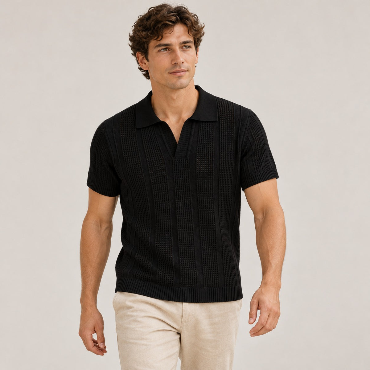 Polos homme à manches courtes avec col classique et motif texturé
