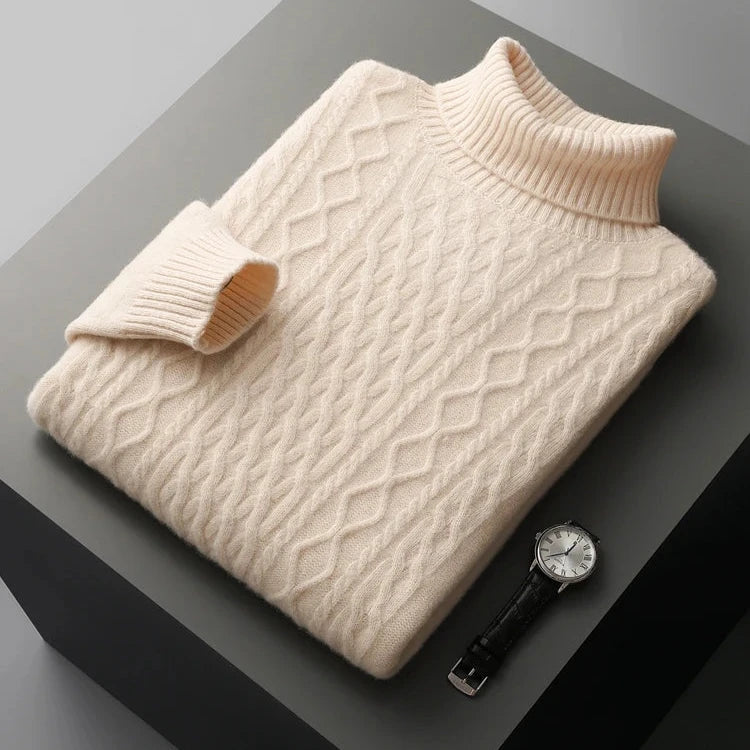 Pull à col roulé homme regular fit avec motif texturé et col en rib