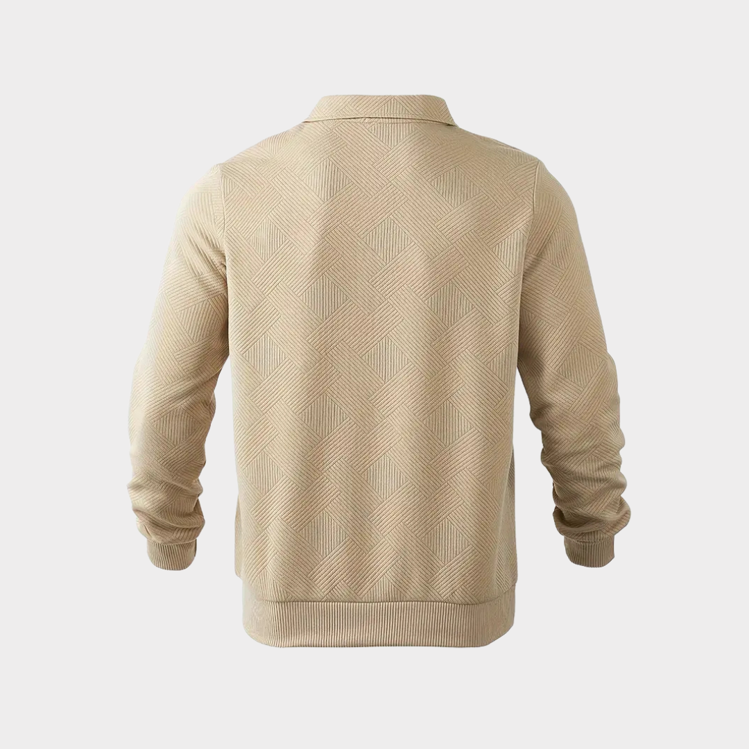 Pull homme à col montant et fermeture éclair quarter zip avec motif géométrique