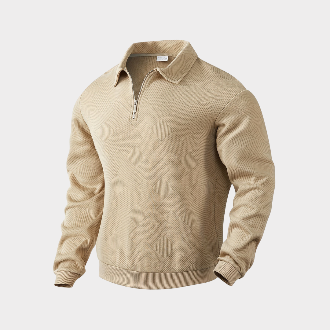 Pull homme à col montant et fermeture éclair quarter zip avec motif géométrique