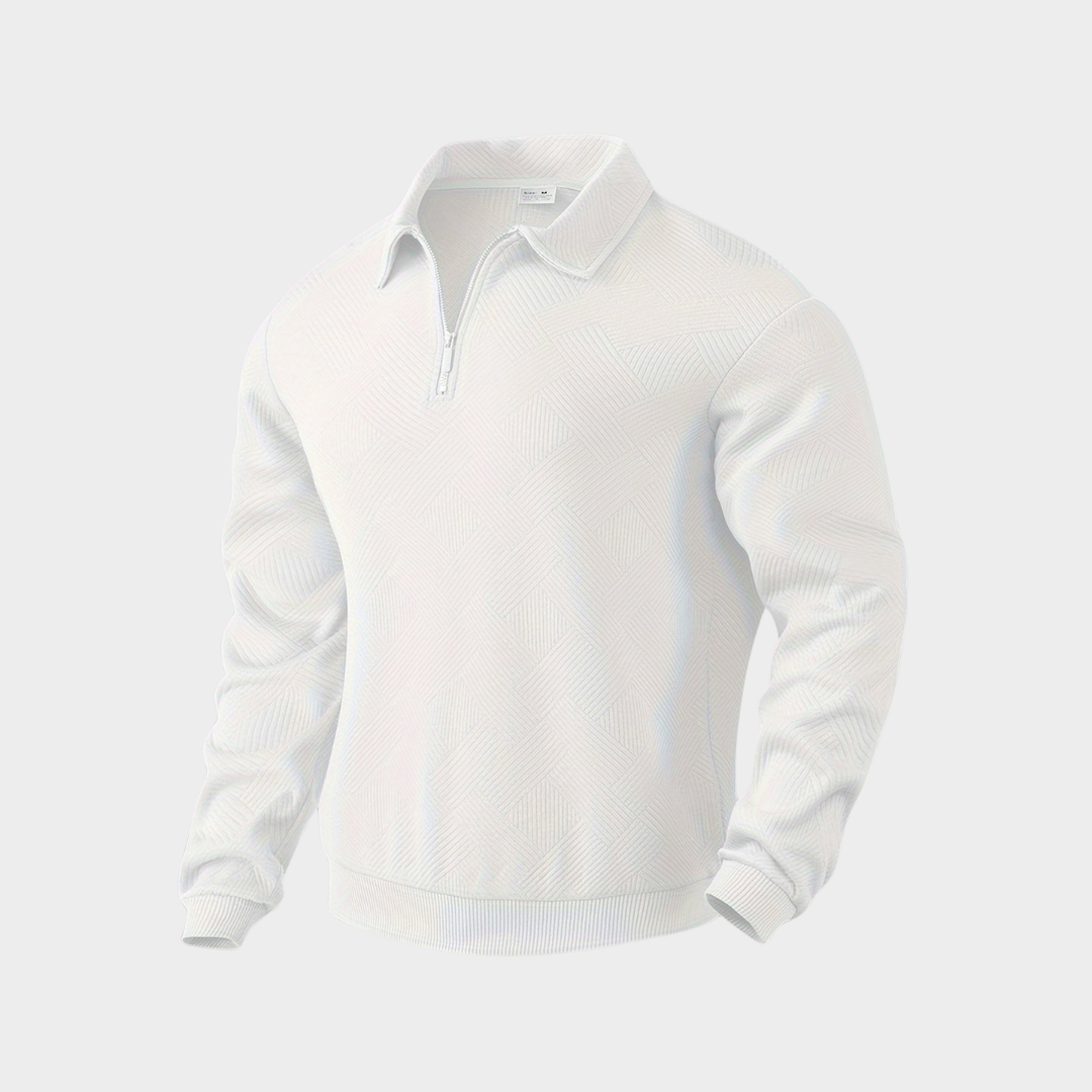 Pull homme à col montant et fermeture éclair quarter zip avec motif géométrique