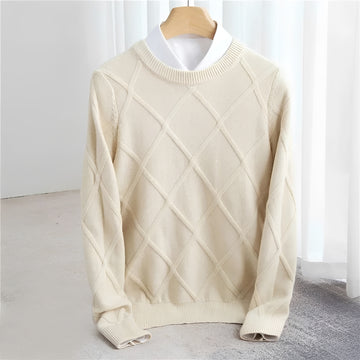 Pull homme col O à motif argyle, poignets côtelés, coupe régulière