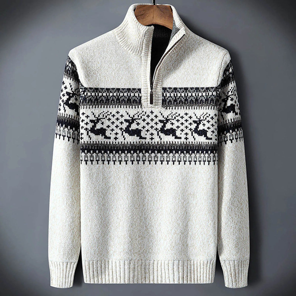 Pull homme à col rond à motif Fair Isle manches longues coupe régulière