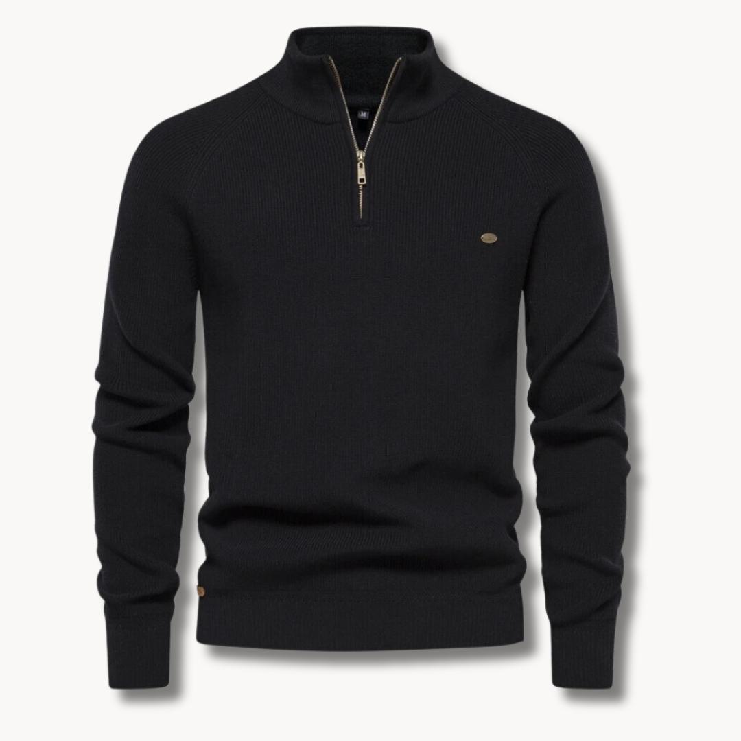 Pull pour homme à demi-zip – col montant, manches raglan, coupe ajustée