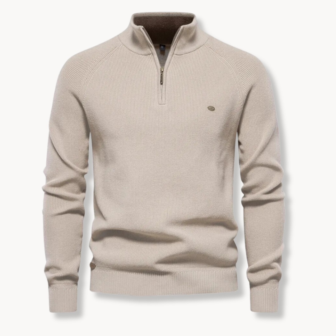 Pull pour homme à demi-zip – col montant, manches raglan, coupe ajustée