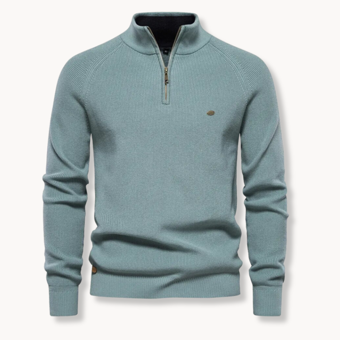 Pull pour homme à demi-zip – col montant, manches raglan, coupe ajustée