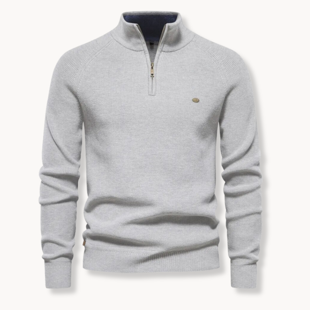 Pull pour homme à demi-zip – col montant, manches raglan, coupe ajustée