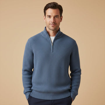 Pull homme à demi-zip à col montant rayé texture côtelée coupe décontractée
