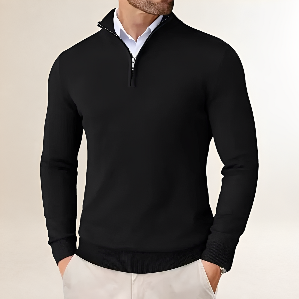 Pull homme à demi-zip à coupe classique et poignets côtelés