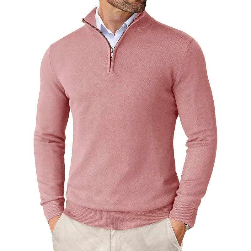 Pull homme à demi-zip, manches longues et poignets côtelés