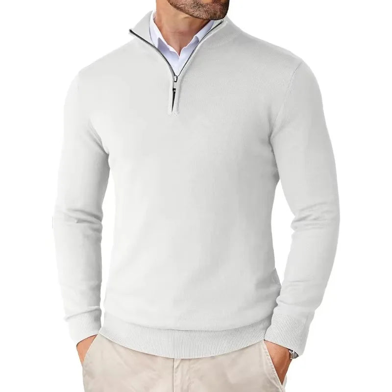 Pull homme à demi-zip, manches longues et poignets côtelés