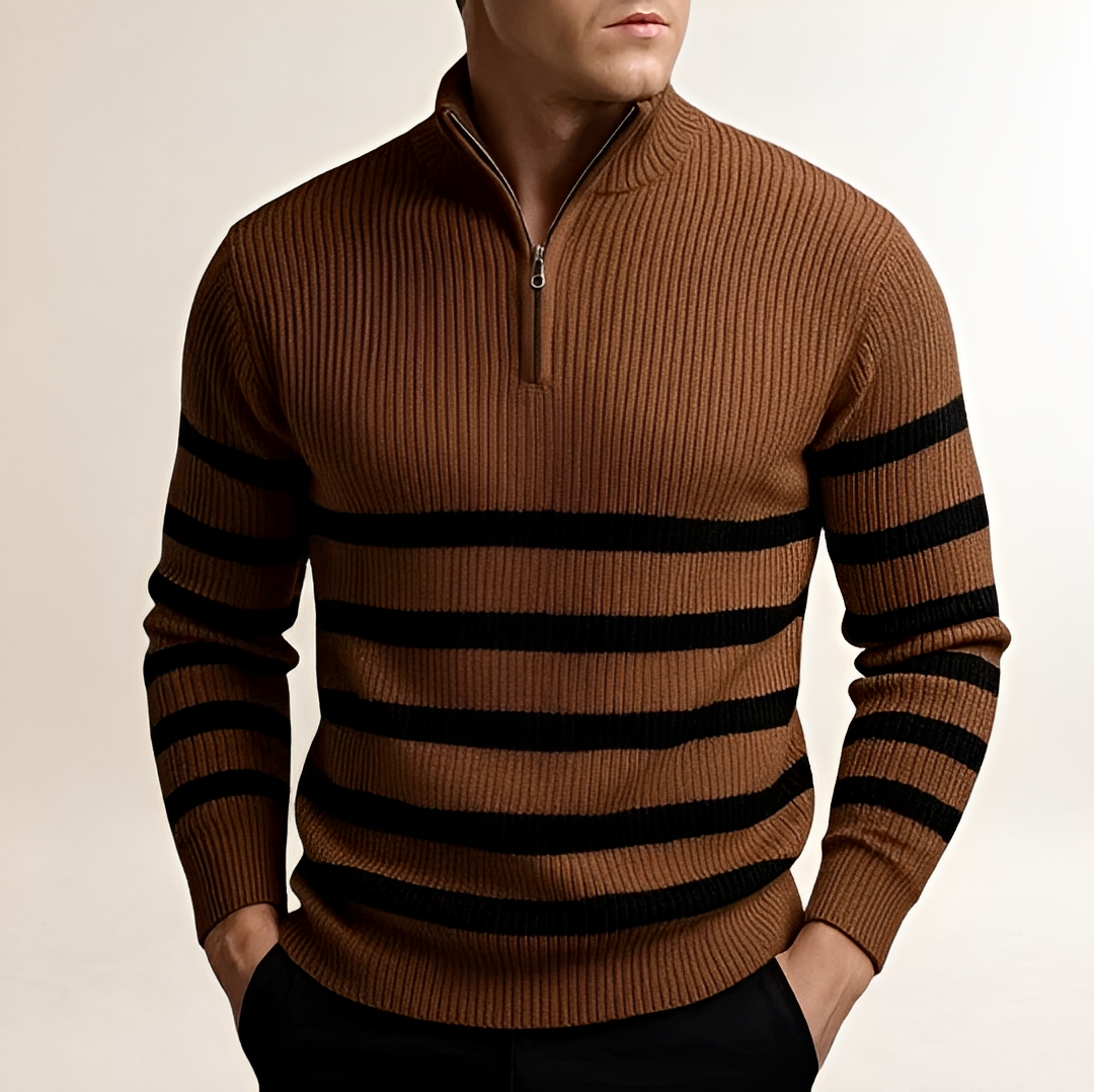 Pull homme à demi-zip à rayures épaisses et coupe ajustée