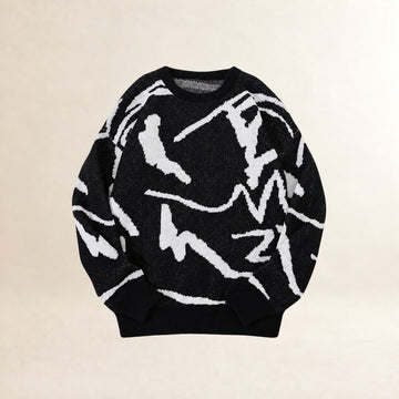 Pull homme à motif abstrait col rond poignets côtelés coupe régulière