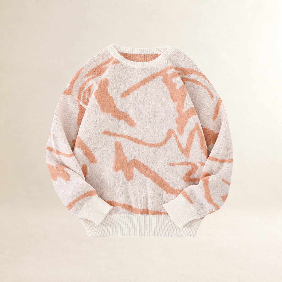 Pull homme à motif abstrait col rond poignets côtelés coupe régulière