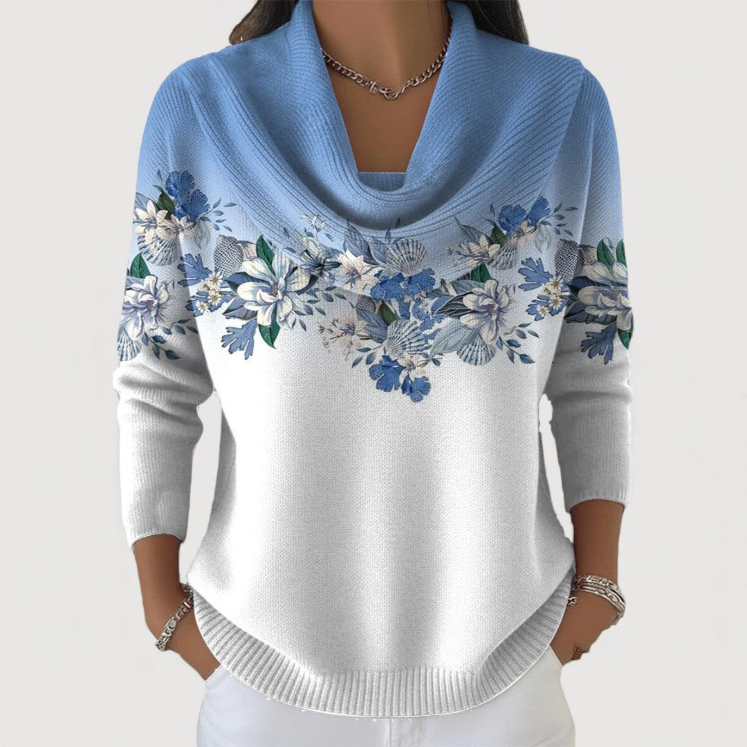 Pull pour femme à col cheminée, motif floral et coupe décontractée