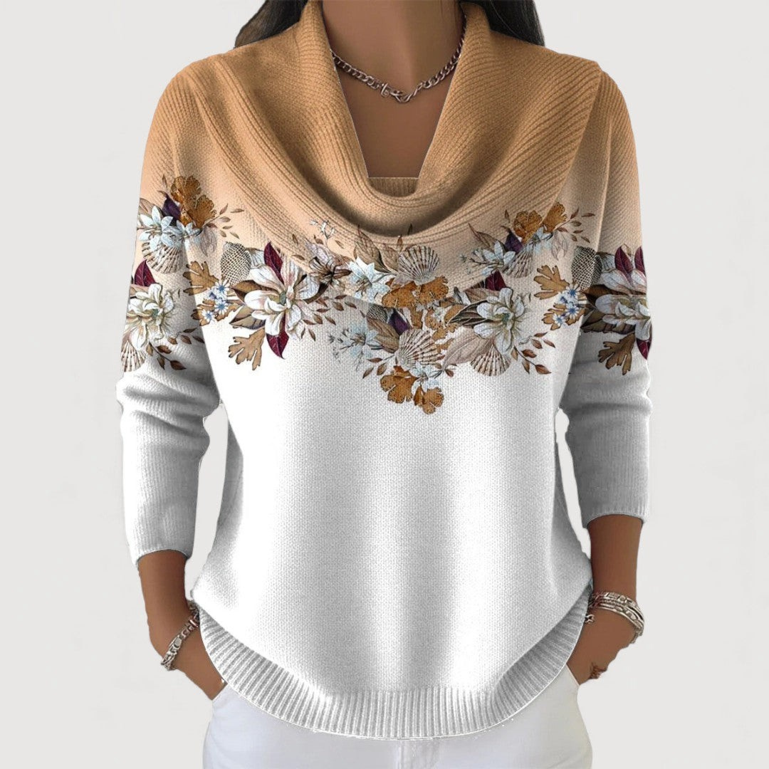 Pull pour femme à col cheminée, motif floral et coupe décontractée