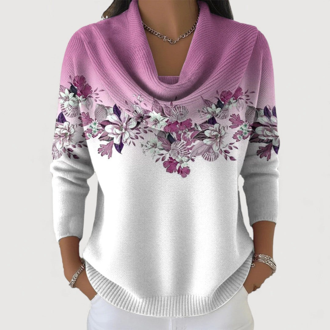 Pull pour femme à col cheminée, motif floral et coupe décontractée