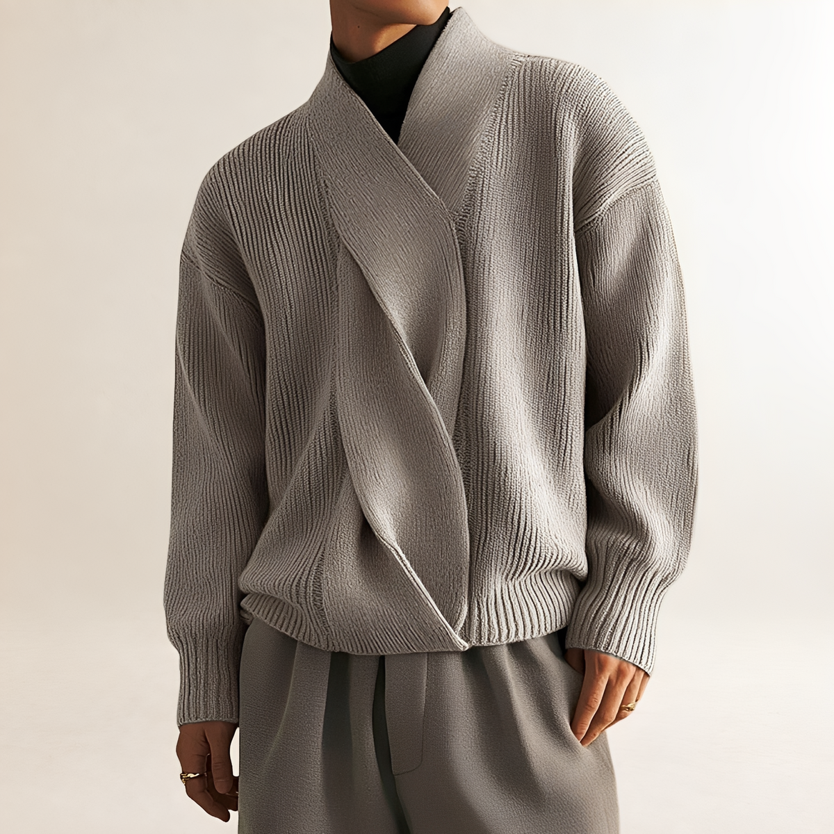 Pull pour homme - Design croisé avec texture côtelée et manches longues