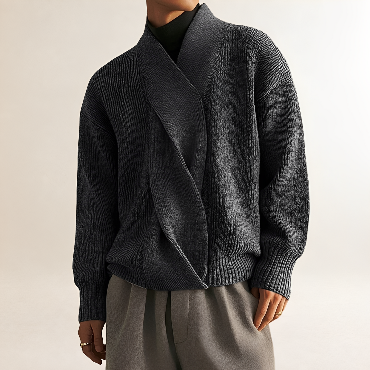 Pull pour homme - Design croisé avec texture côtelée et manches longues