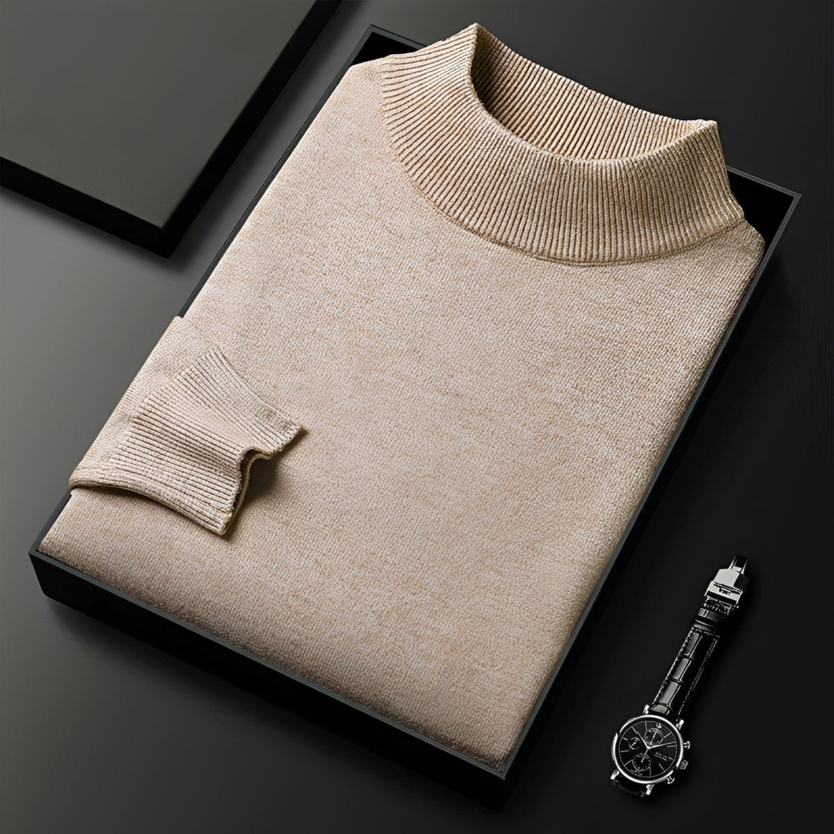 Pull pour hommes - Col haut avec poignets côtelés et coupe moderne