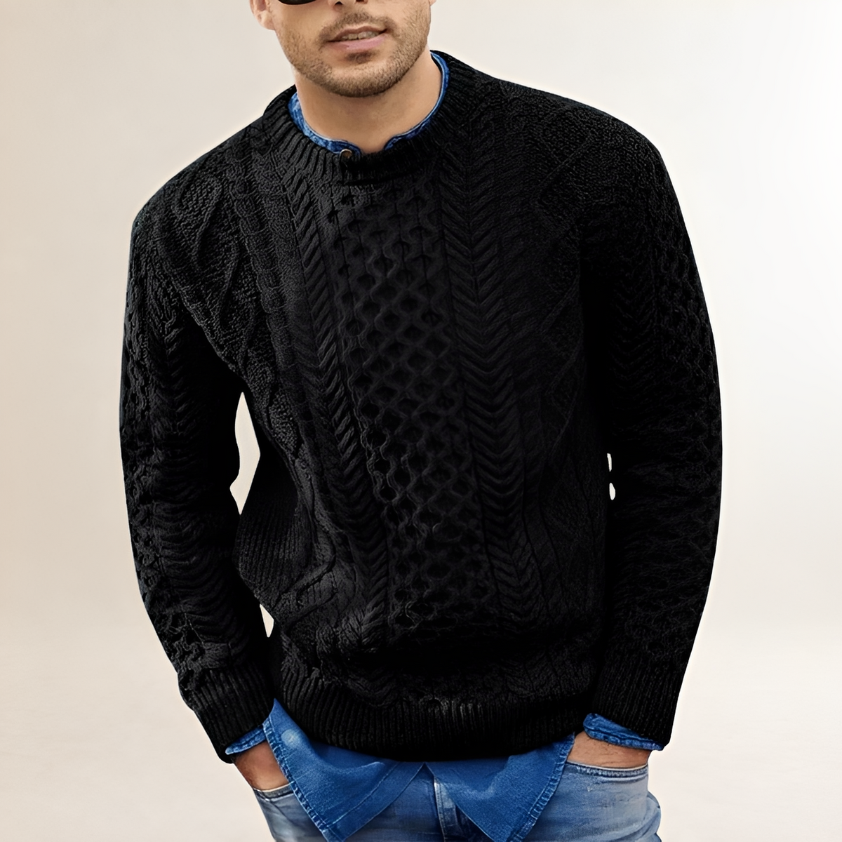 Pull pour hommes à motif texturé, col rond, coupe régulière