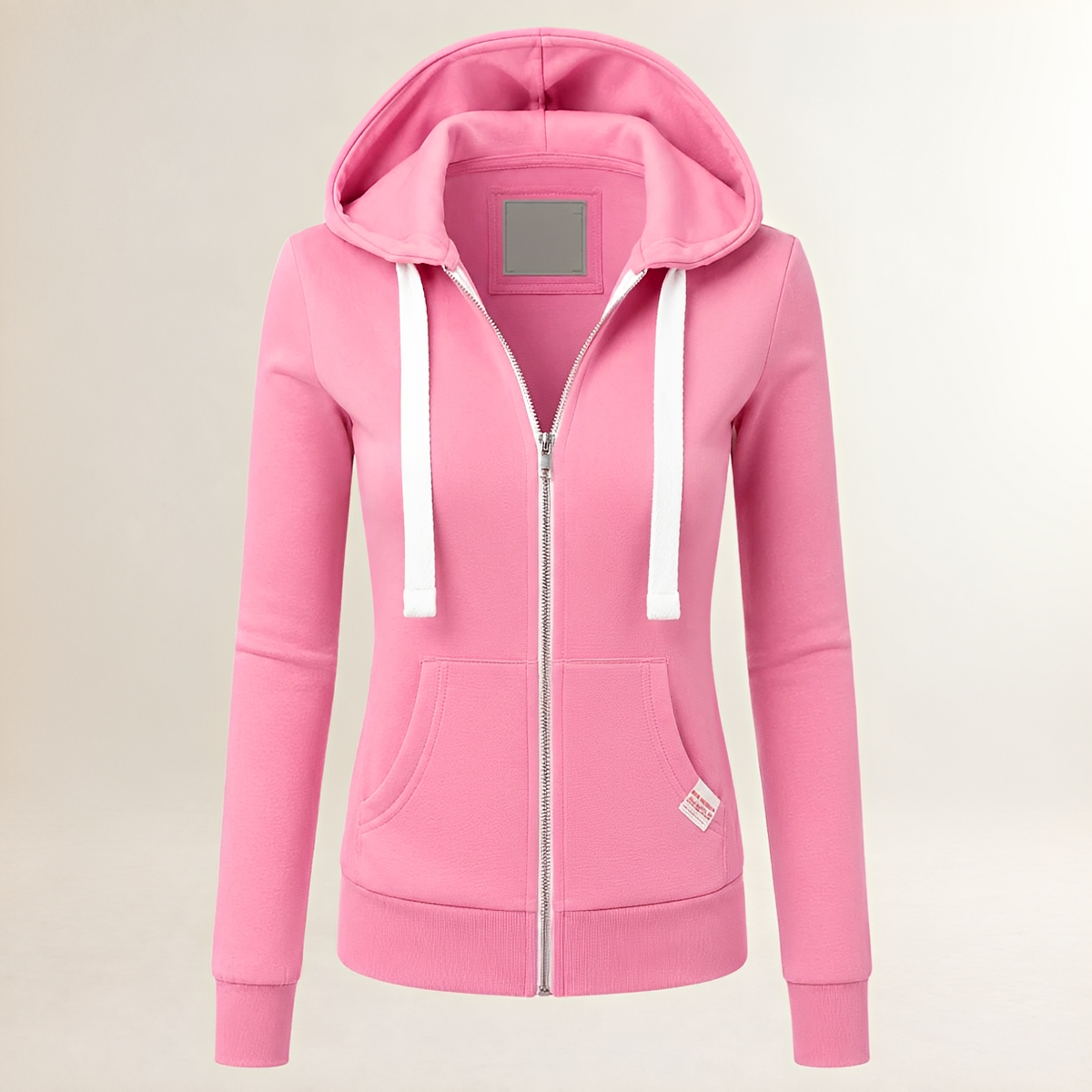 Sweat à capuche femme zipé coupe ajustée manches longues poche kangourou