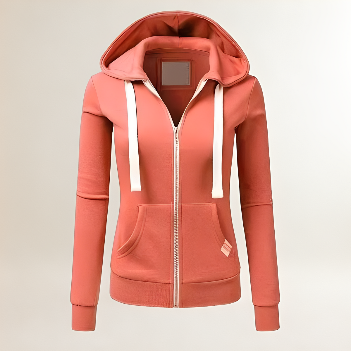 Sweat à capuche femme zipé coupe ajustée manches longues poche kangourou