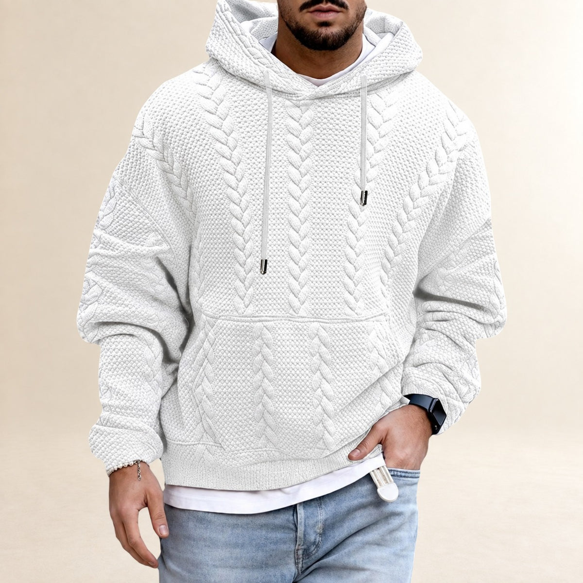 Sweat à capuche homme à texture avec poche kangourou coupe décontractée