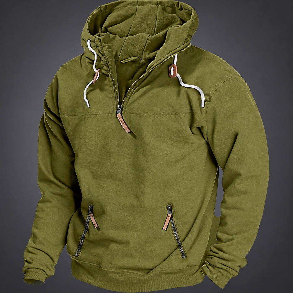 Sweat à capuche homme à zip quart avec poche kangourou capuche à cordon