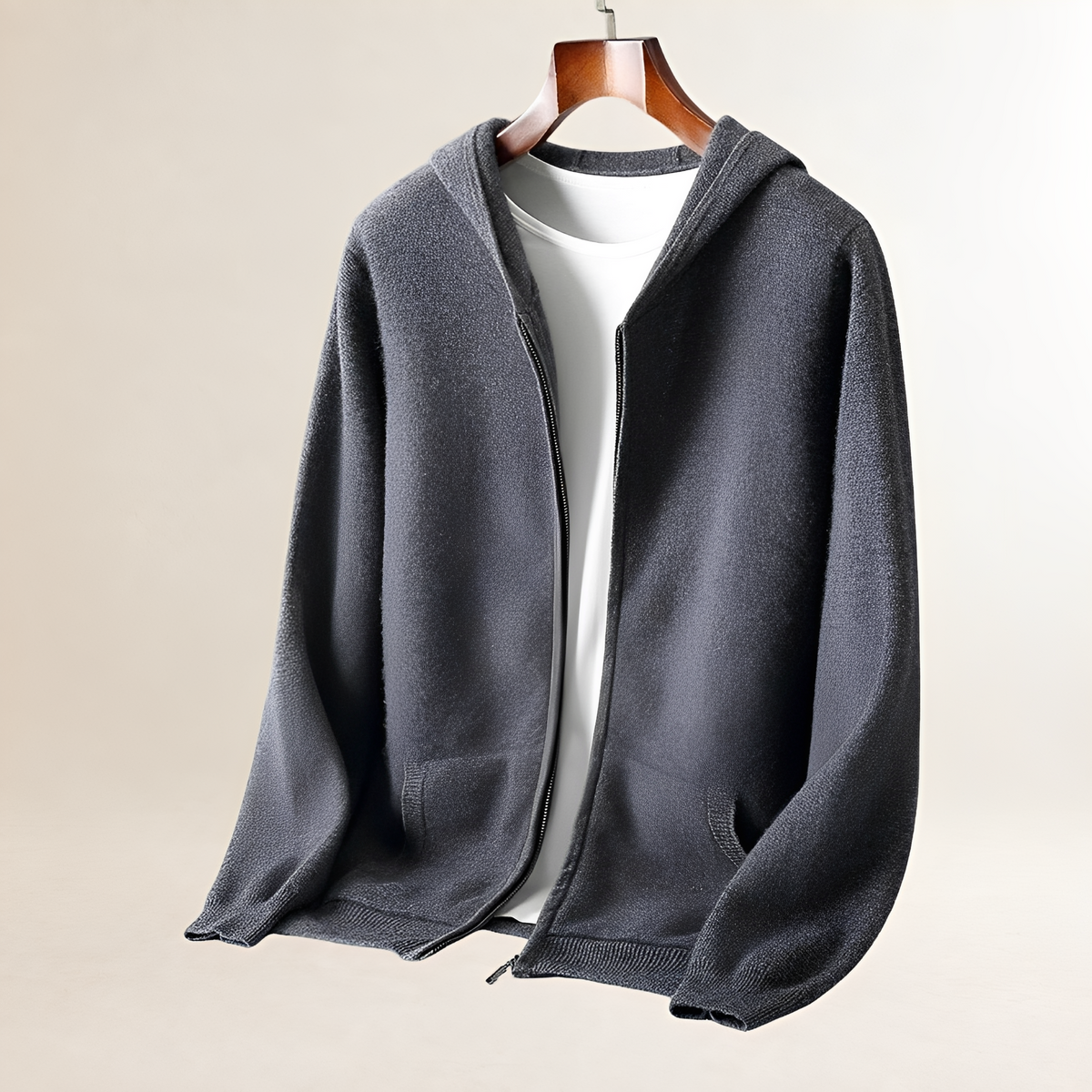 Sweat à capuche homme zippé à texture avec poches - coupe décontractée, style pratique