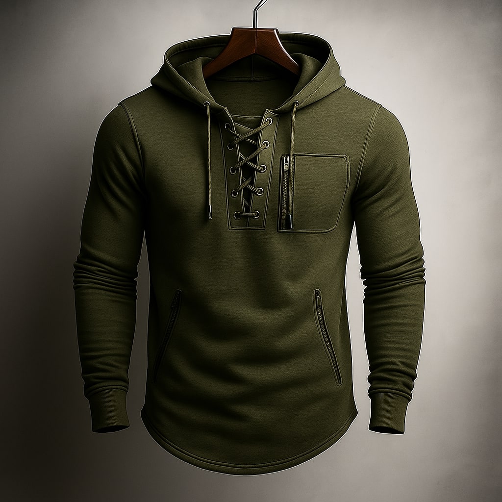 Sweat à capuche pour hommes avec laçage devant et poches zippées