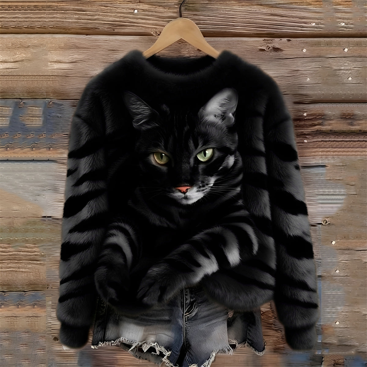 Sweat-shirt à capuche pour femmes - Graphisme chat et coupe décontractée