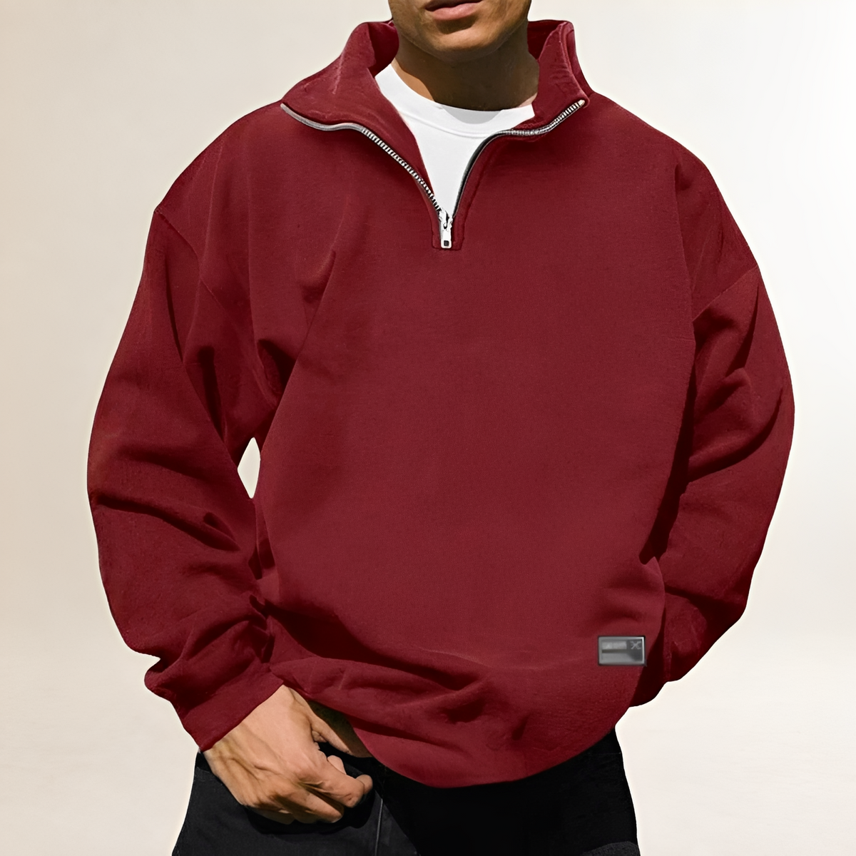 Sweat-shirt à demi-zip pour homme col montant coupe décontractée