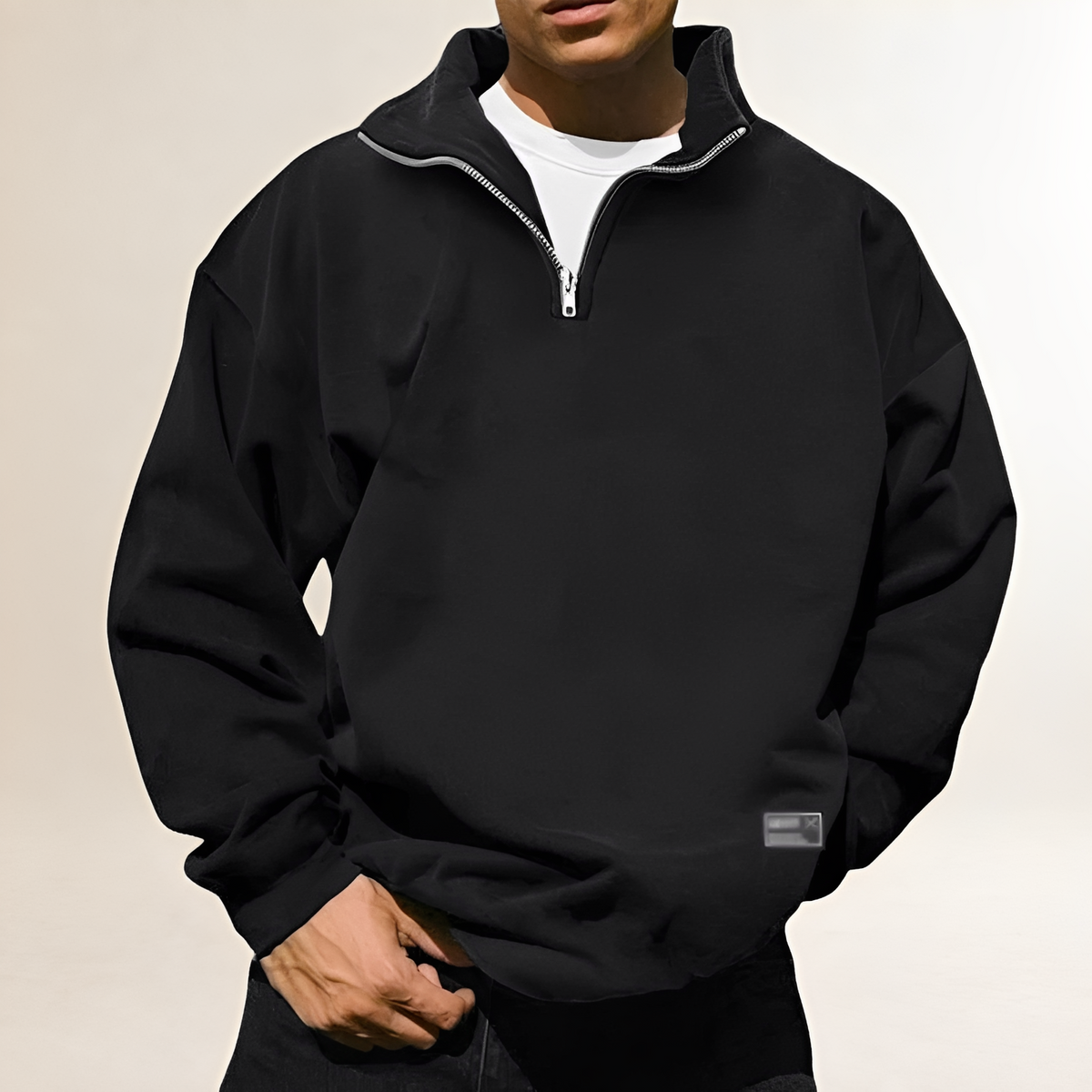 Sweat-shirt à demi-zip pour homme col montant coupe décontractée