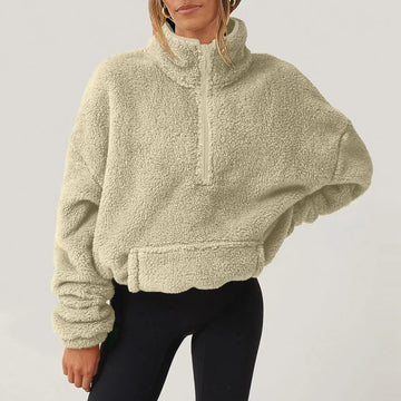 Sweatshirt femme à demi-zip avec col montant et manches longues
