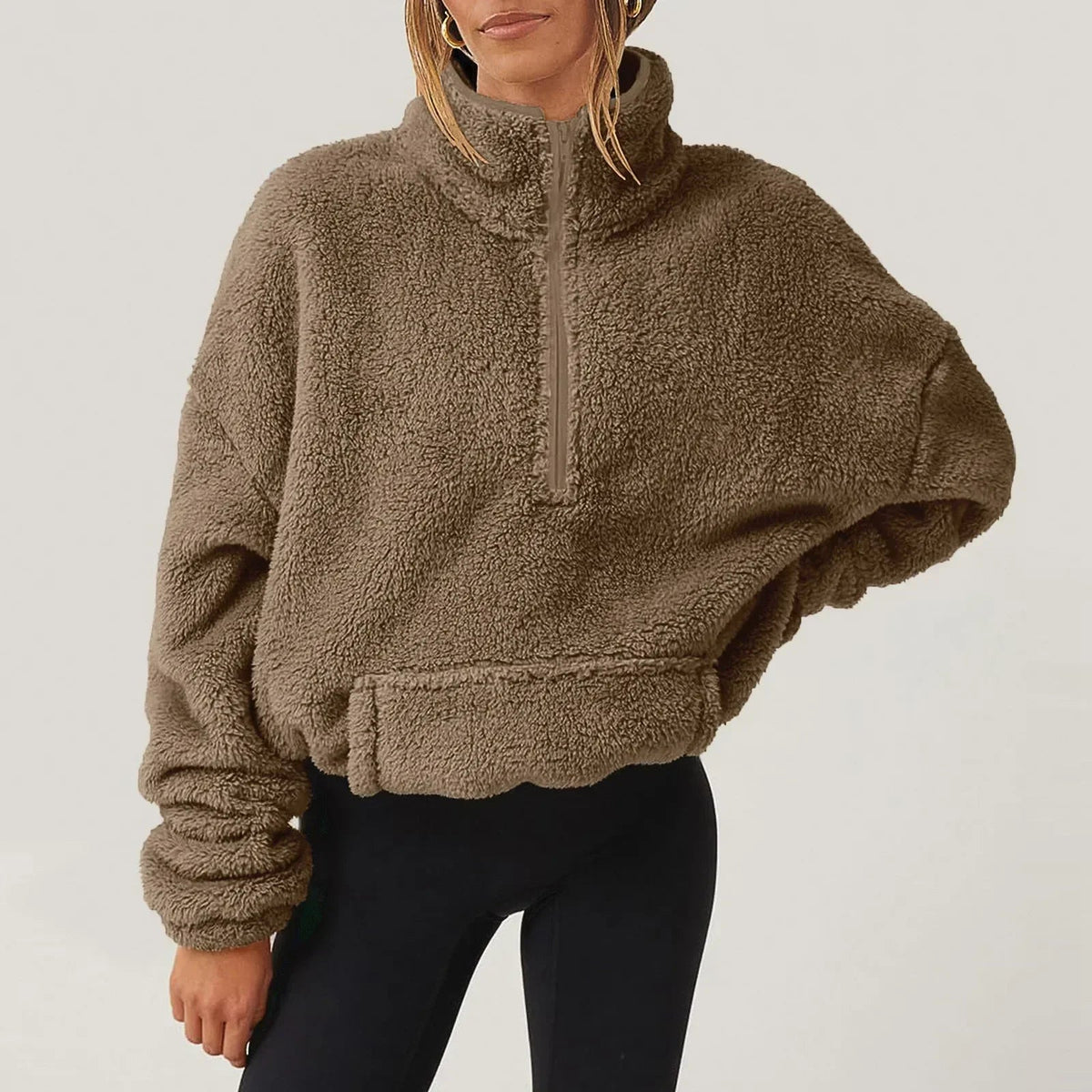 Sweatshirt femme à demi-zip avec col montant et manches longues