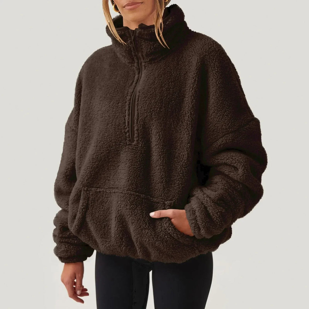 Sweatshirt femme à demi-zip avec col montant et manches longues