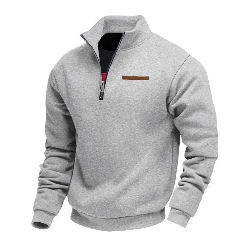 Sweatshirt homme à demi-zip, poche poitrine et coupe régulière