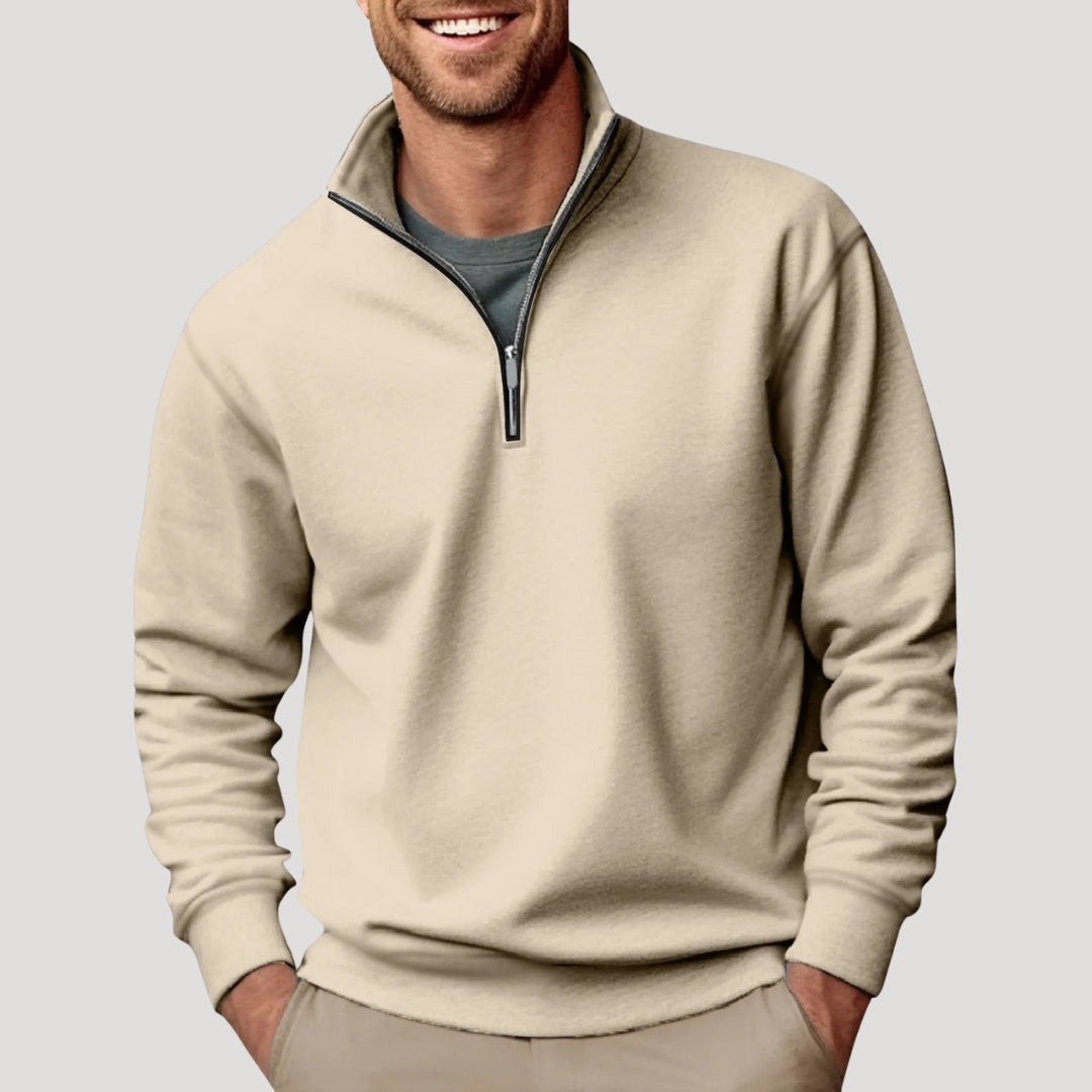 Sweatshirt homme mi-zip léger avec poignets côtelés et coupe décontractée