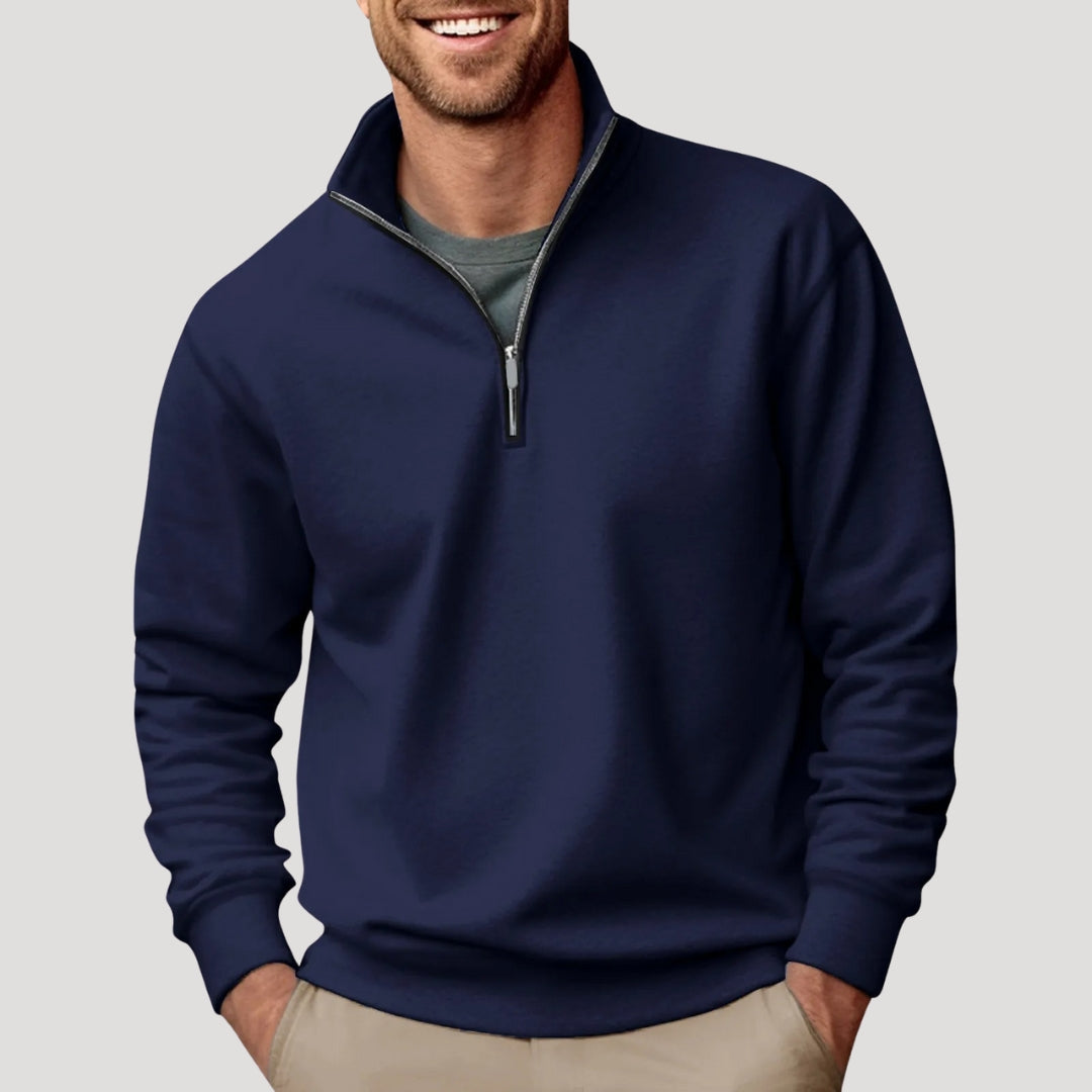 Sweatshirt homme mi-zip léger avec poignets côtelés et coupe décontractée